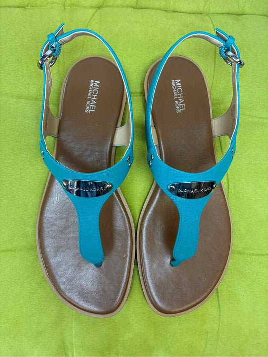 Michael Kors Shoe Size 9 Tile Blue MK Plate Thong Leather