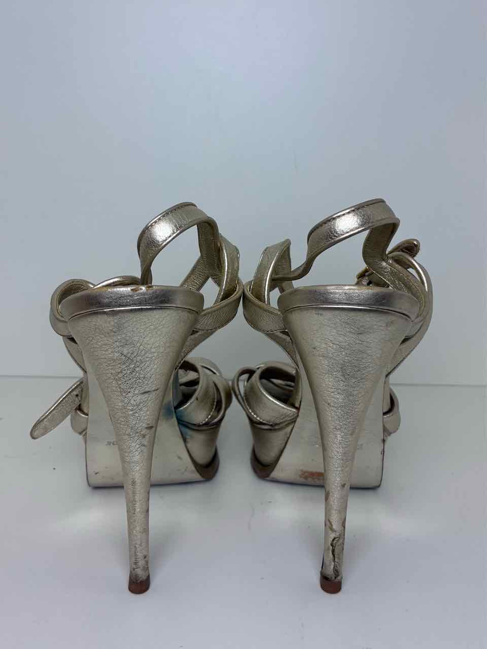 ysl Size 40 Leather Metallic Gold Platform Heels