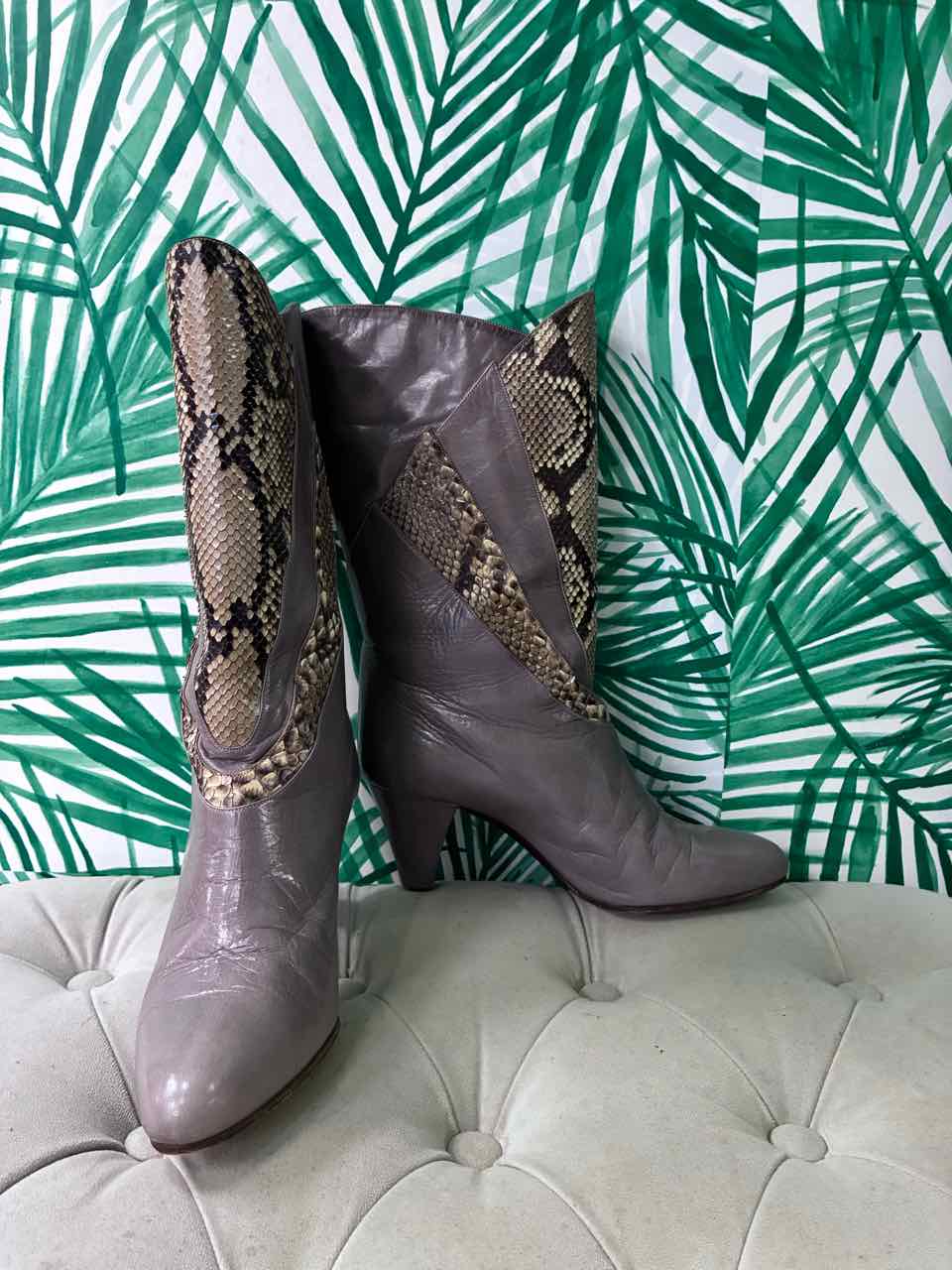 Vintage 1980's Bruno Magli Gray Leather w/ Snake Skin Boot Size 37