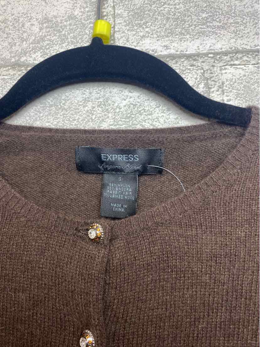Express Small Brown Wool Sweater Rhinestone Buttons