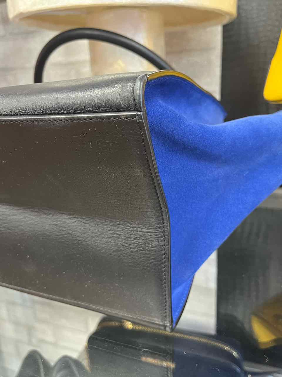 Celine Trapeze Tri Color Calfskin Leather & Blue Suede Purse