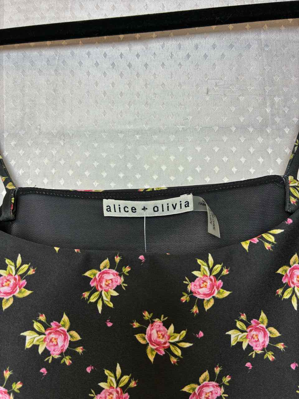 Alice and Olivia Black Pink Floral Mid Drift Blouse s
