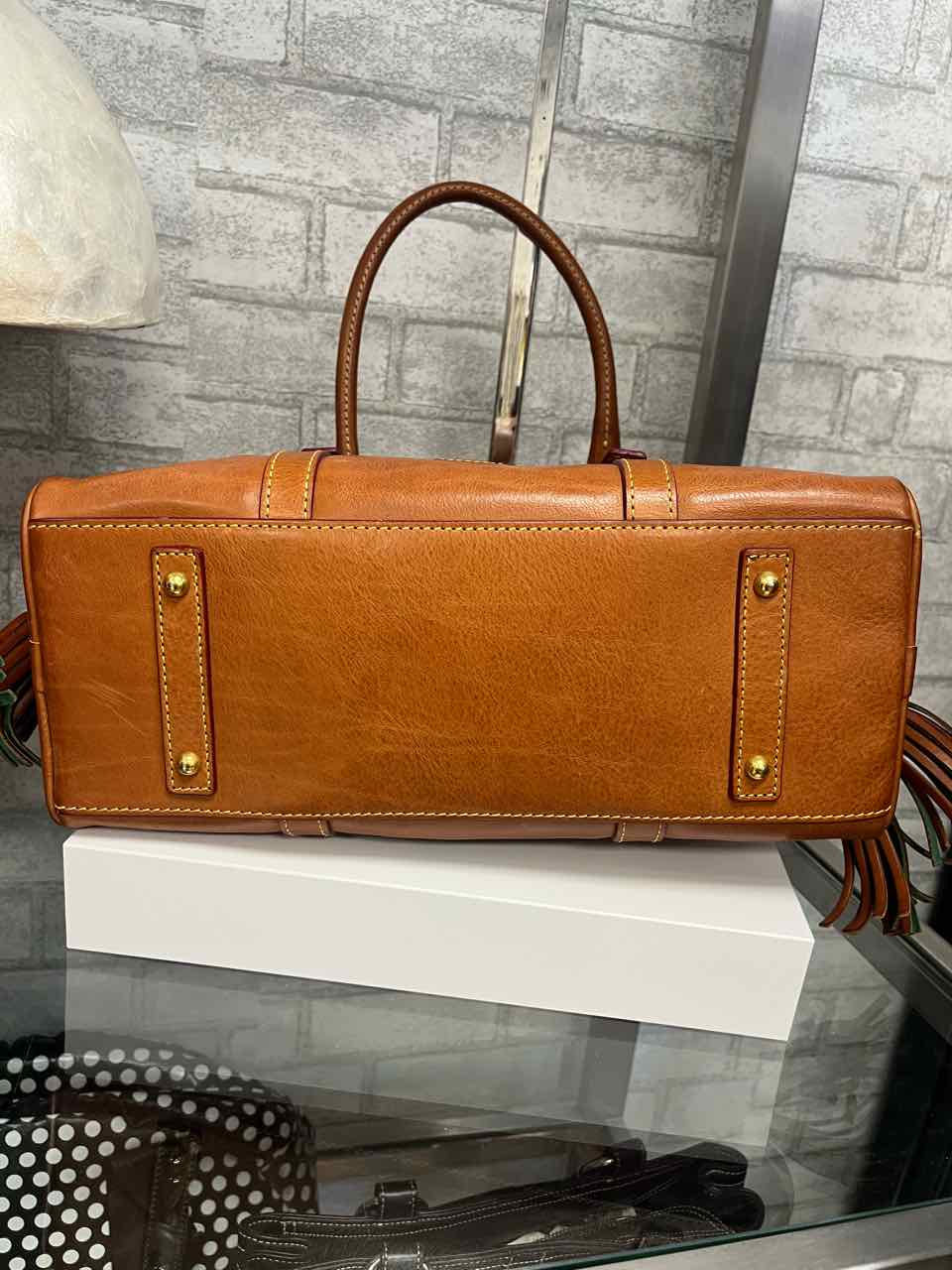 Vintage Dooney and Bourke Florentine Leather Chestnut Brown Large Satchel Purse