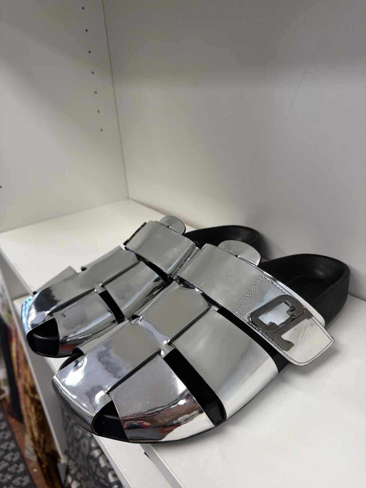 Silver Louboutin slides