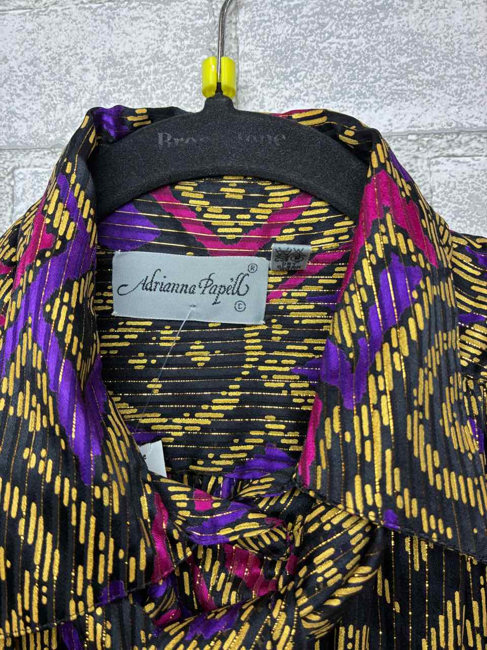 Adrianna Papell Size 10 Silk Vintage Gold Purple Pink and Black Abstract Pattern