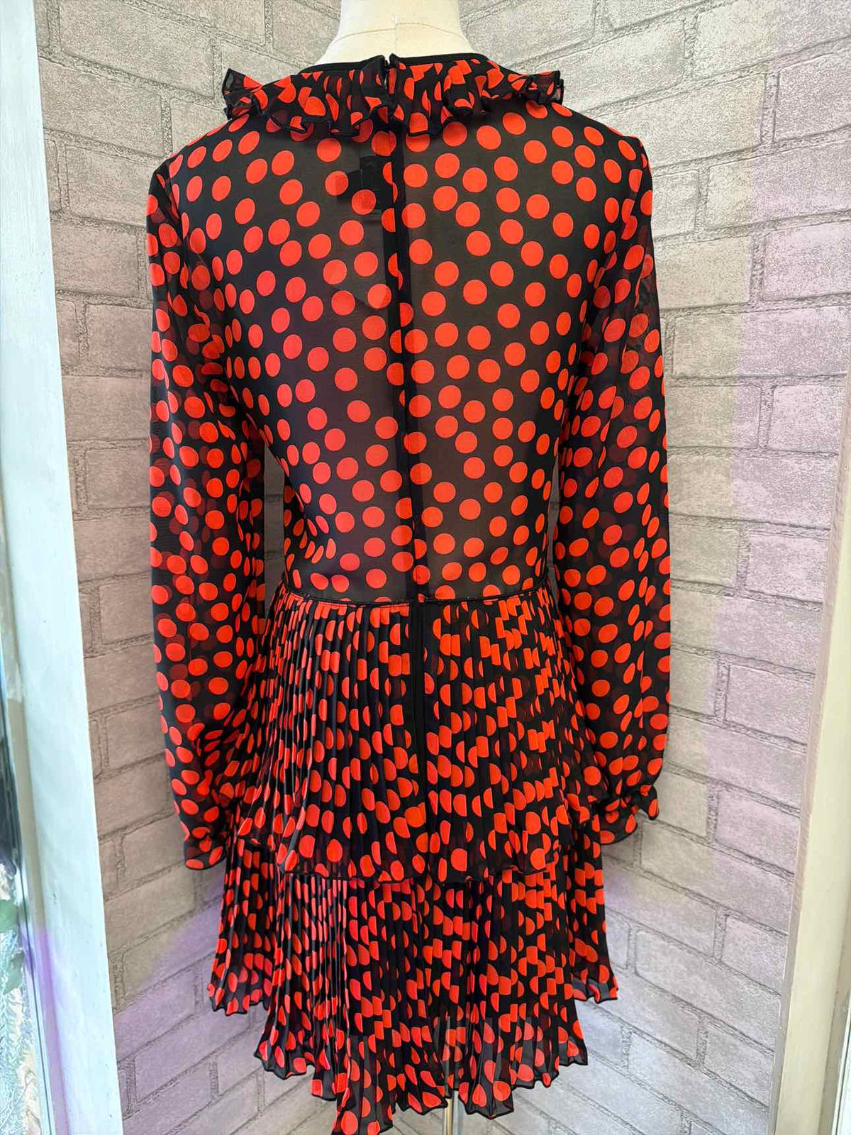 Delfi Small Red and Black Spotted Ruffle Dress w/ Lace Up Bodice