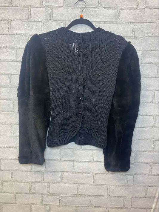 Camille black knit jacket with real fur sleeves S/M