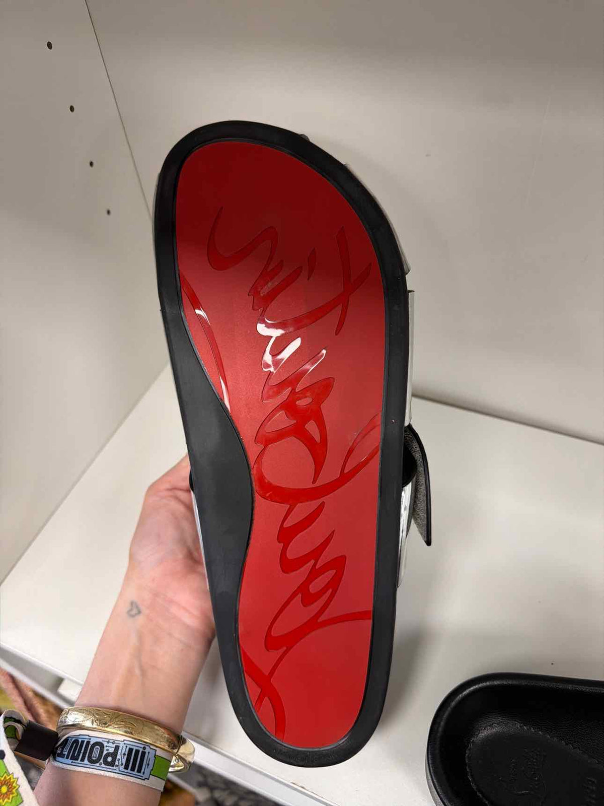 Silver Louboutin slides