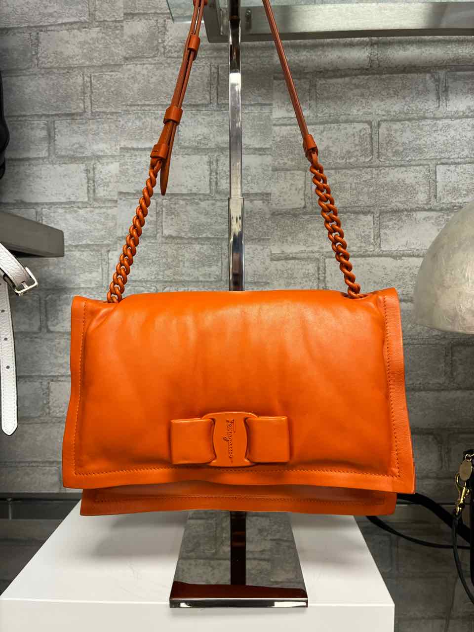 Salvadore Ferragamo Vara Bow Orange Shoulder Bag
