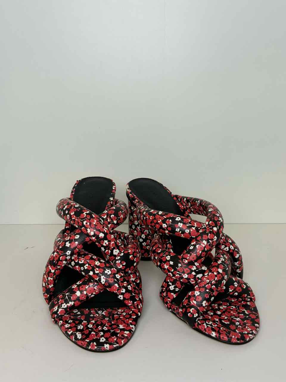 Rebecca Minkoff Size 7 Red and Black Floral Print Strappy Mules