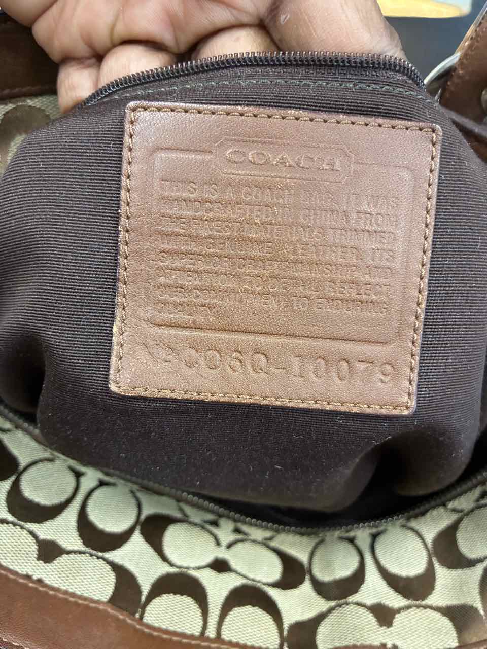 Coach Brown Tote Bag w/ Monogram Fabric and Brwon Leather Buckle Straps Purse