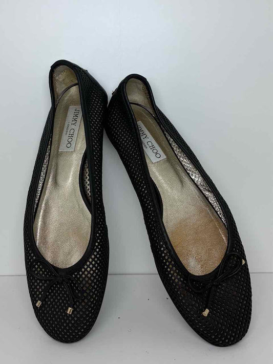 Jimmy Choo Size 39.5 Black Mesh Flats with Bow