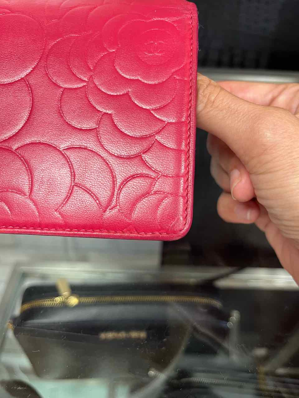 Chanel Vintage Pink/Fuchsia Lambskin Camellia Embossed Long Wallet