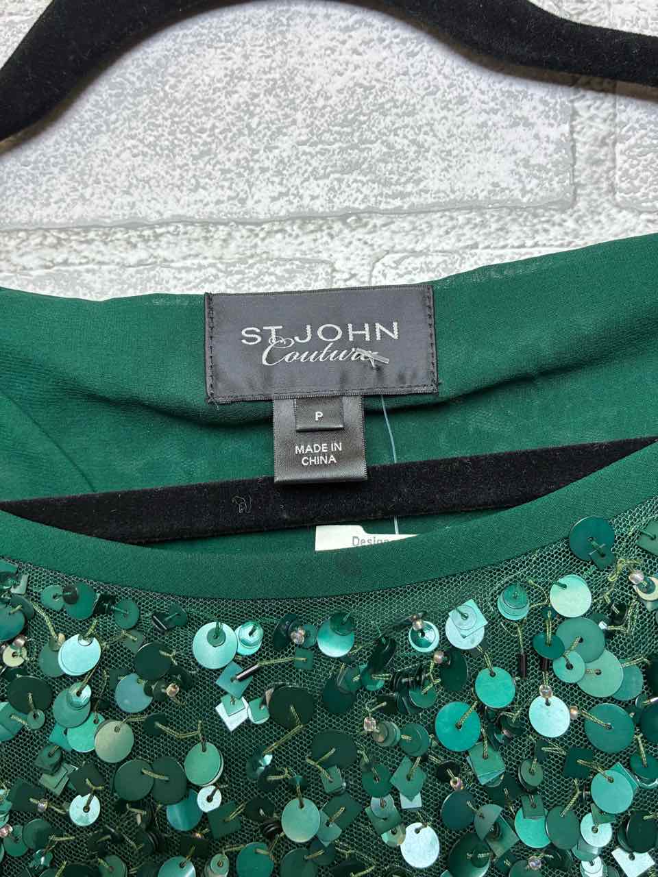 St John Couture Sequin Green Blouse Size P