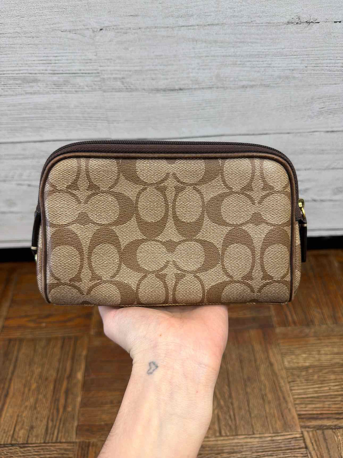 Coach signature canvas stripe cosmetic bag