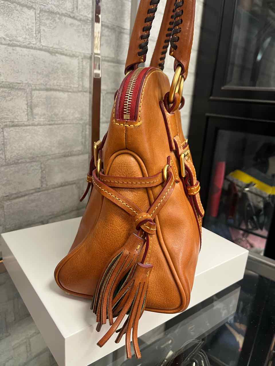 Vintage Dooney and Bourke Florentine Leather Chestnut Brown Large Satchel Purse