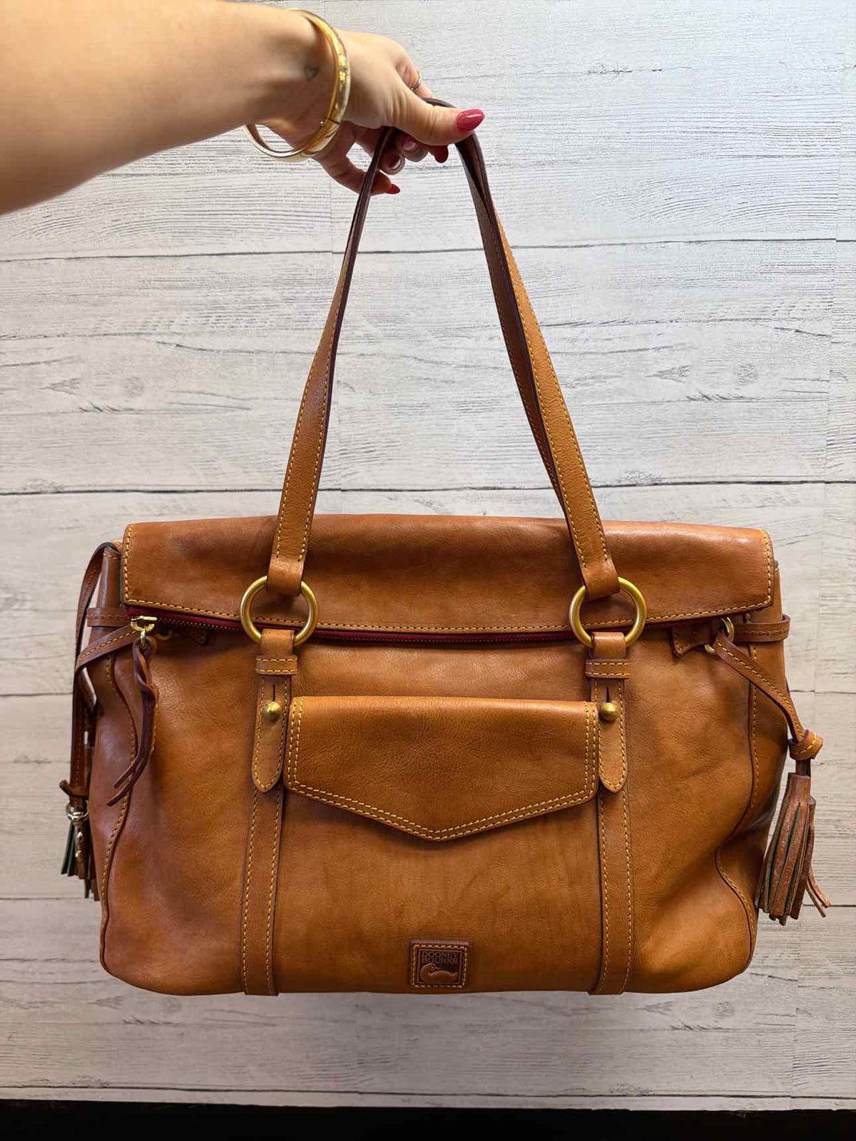 Dooney & Bourke tan leather flap satchel handbag