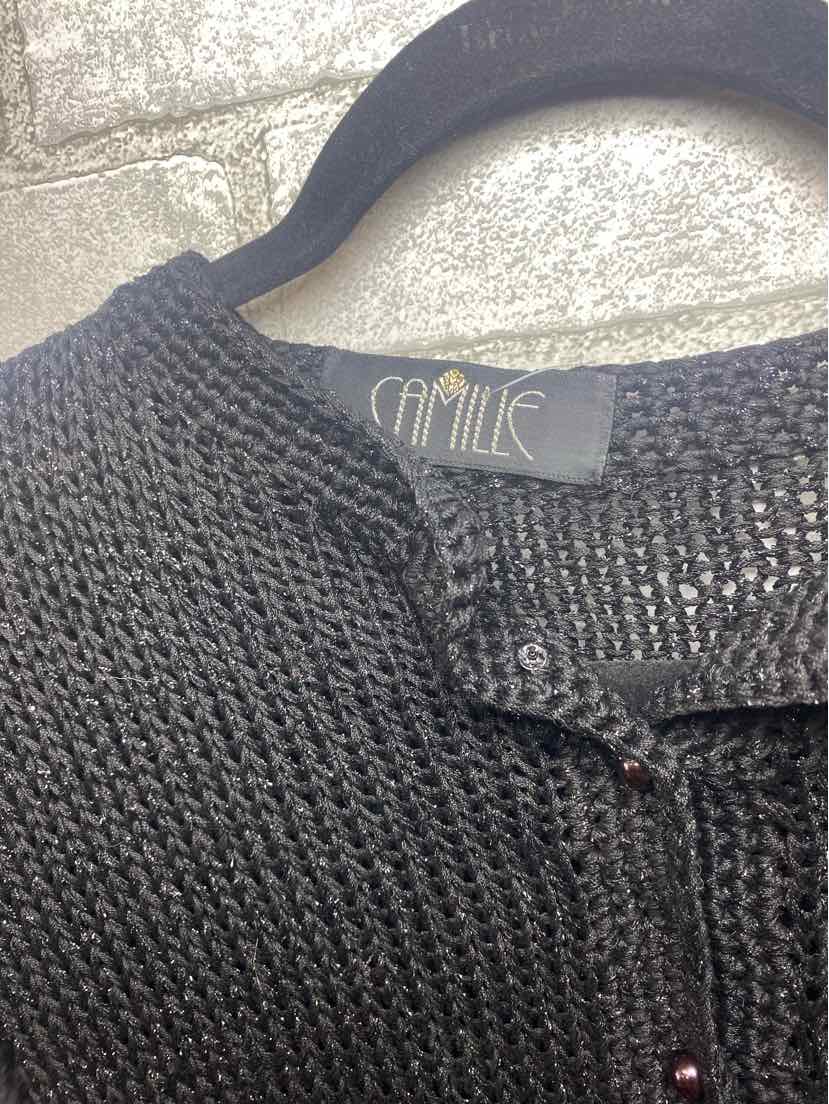 Camille black knit jacket with real fur sleeves S/M