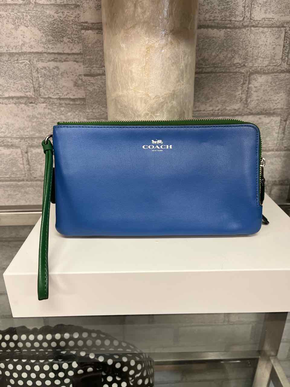 Coach wristlet wallet with brown monogram and green with Blue