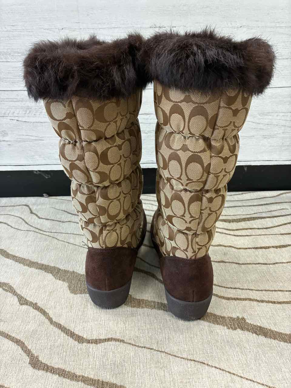 Coach Brown Monogram Theona Signature Tall Boots with Fur Size 11