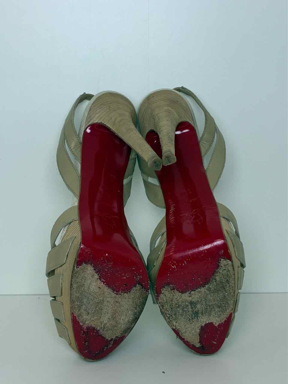 Loubutin Size 38.5 Taupe Strappy Stilleto Heels