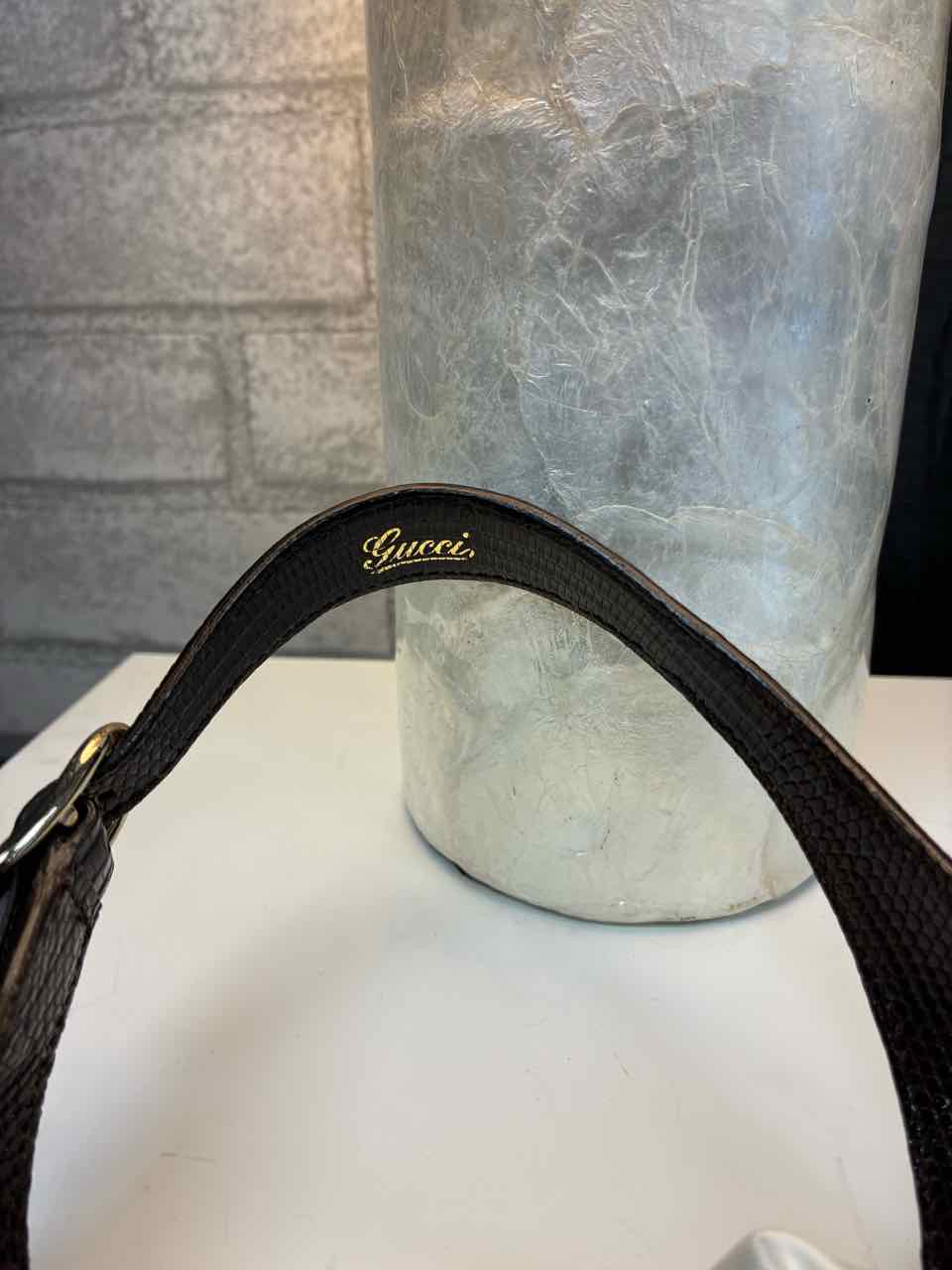 Gucci Satin with Lizard Trimmed Mini Jackie Horsebit Bag in Brown and Burgundy