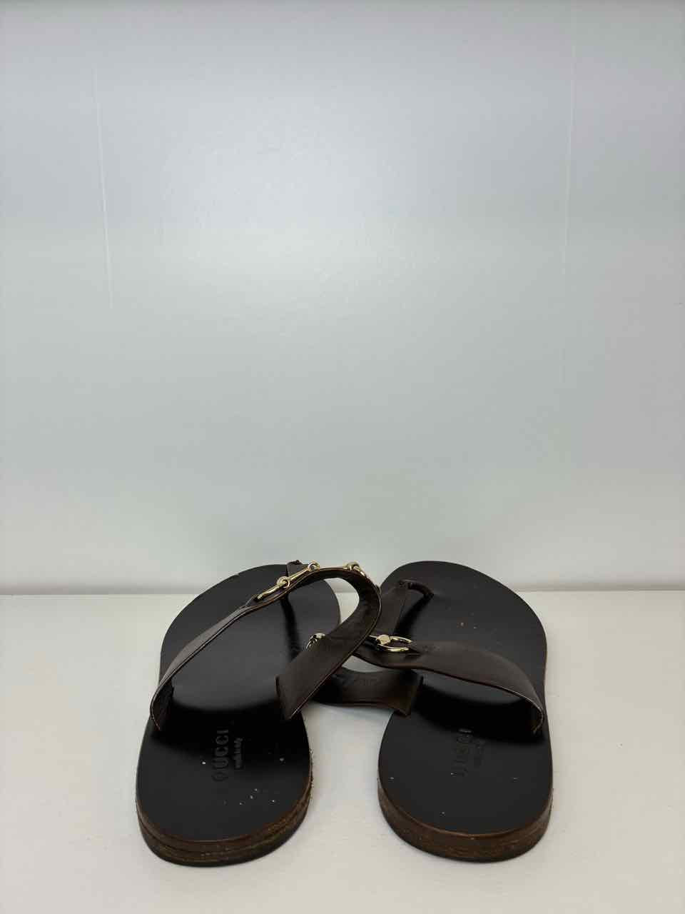 Gucci Thong Sandal w/ Horse Bit Detail Brown Leather Size 35 1/2