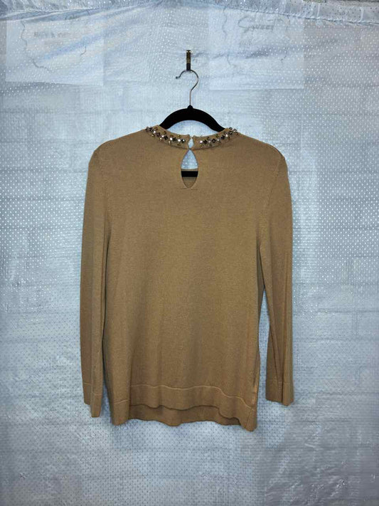 Ann Taylor Camel Sweater With Beaded Collar size Med