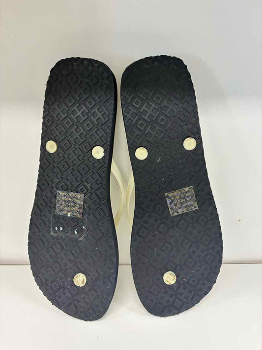 Tory Burch Size 11 Blue and White Tie-Dye Sandals w/ Gold Emblem