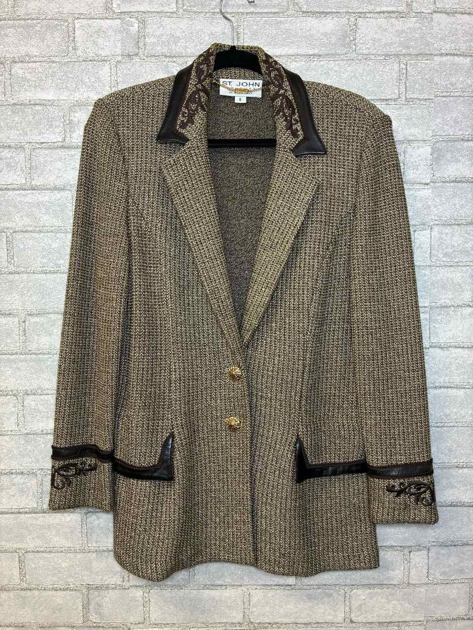 St John Brown Tweed Jacket with Leather trim Size 8
