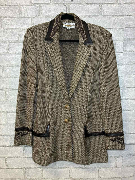 St John Brown Tweed Jacket with Leather trim Size 8