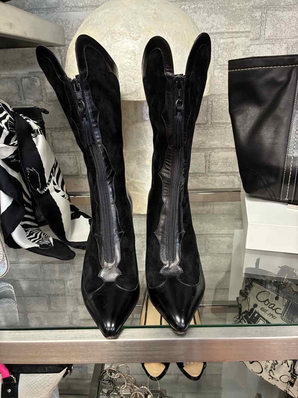 Vintage Peter Fox Black Suede and Leather Boots Size 9