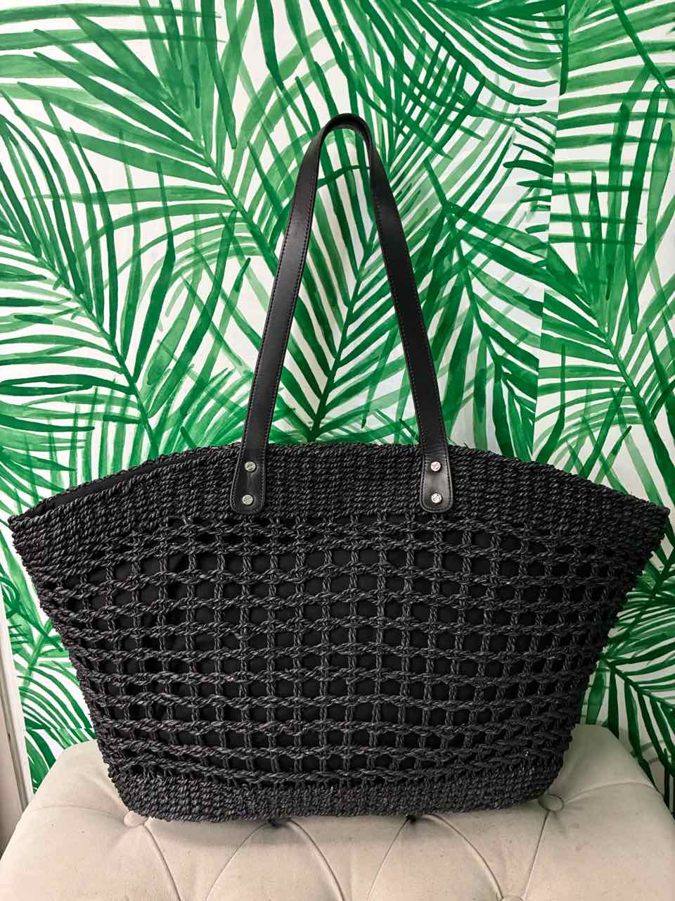 Tory Burch Black Twisted Straw Wicker Tote Bag Purse