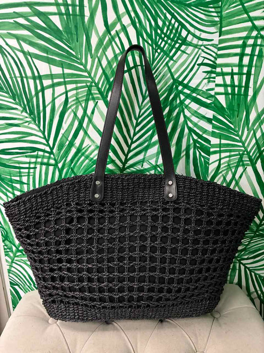 Tory Burch Black Twisted Straw Wicker Tote Bag Purse