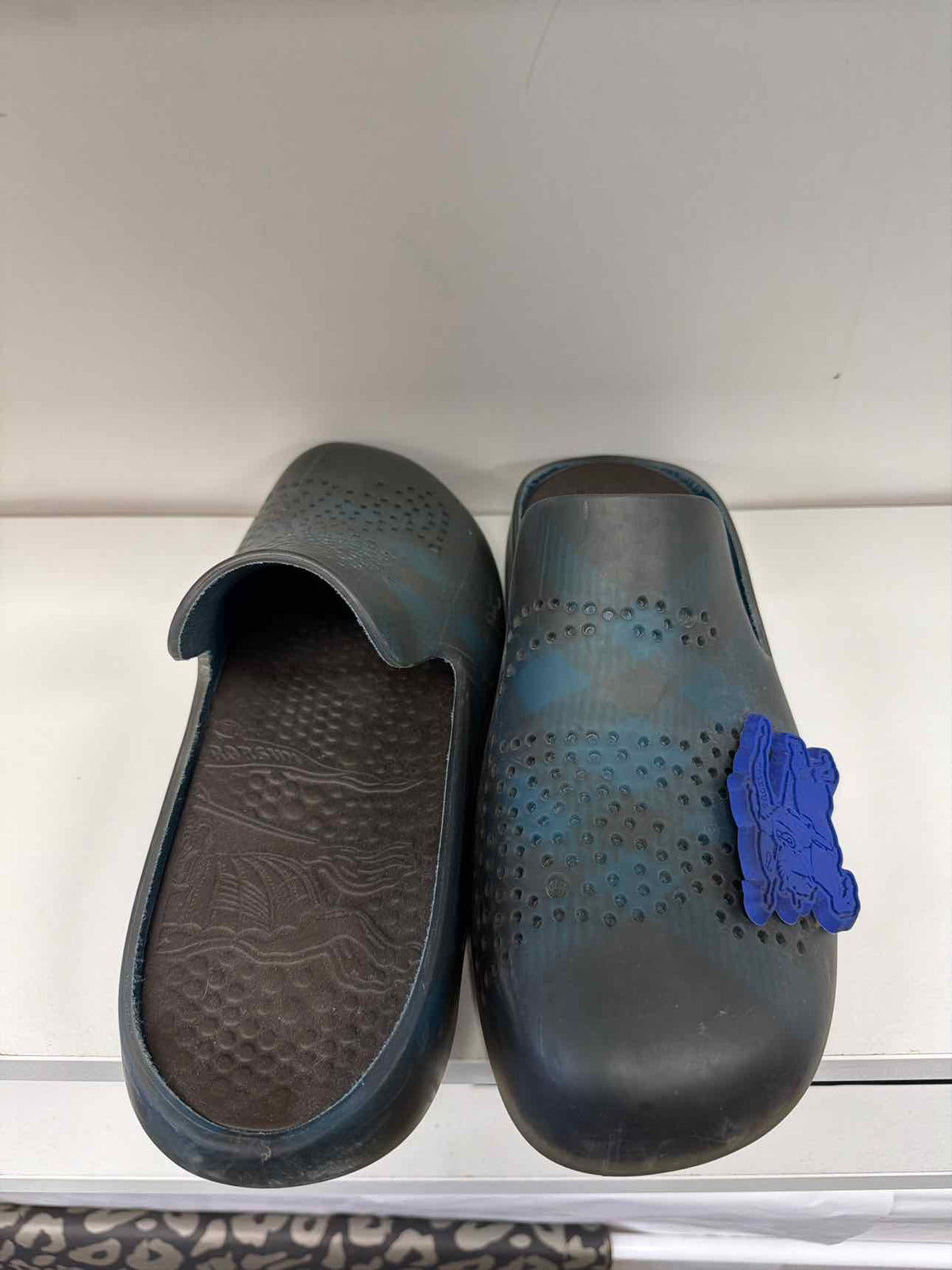 Burberry blue stringray clog slides