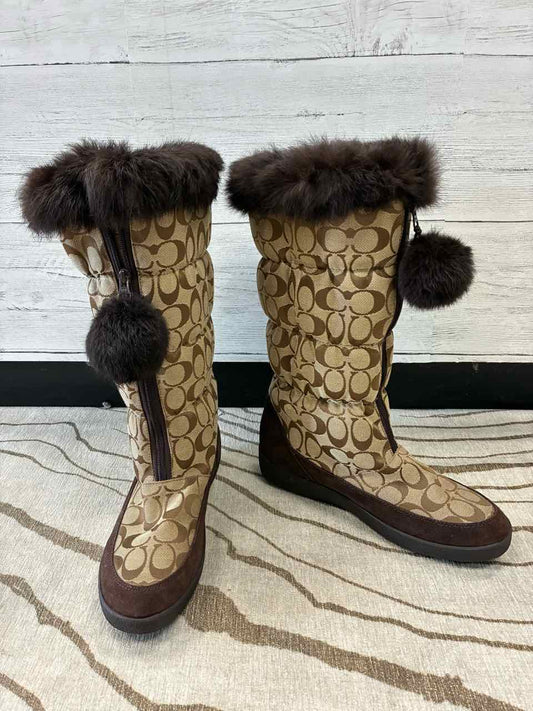 Coach Brown Monogram Theona Signature Tall Boots with Fur Size 11