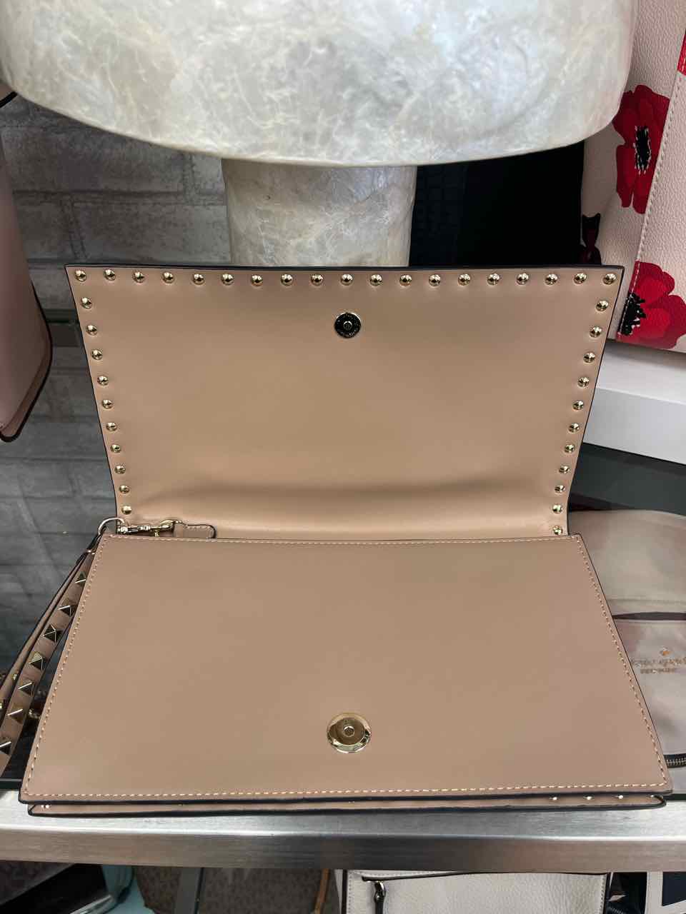 Valentino Garavani Beige Rockstud Foldover Clutch