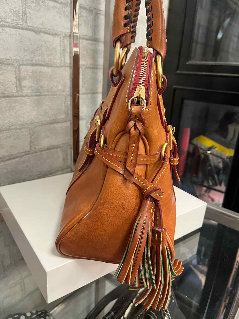 Vintage Dooney and Bourke Florentine Leather Chestnut Brown Large Satchel Purse