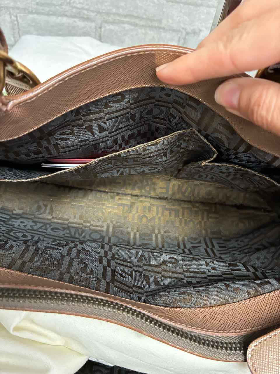 Ferragamo Nicoletta Saffiano Leather gold/bronze purse