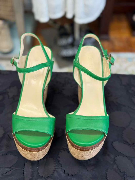 JIMMY CHOO CORK WEDGE SANDAL EMERALD GREEN