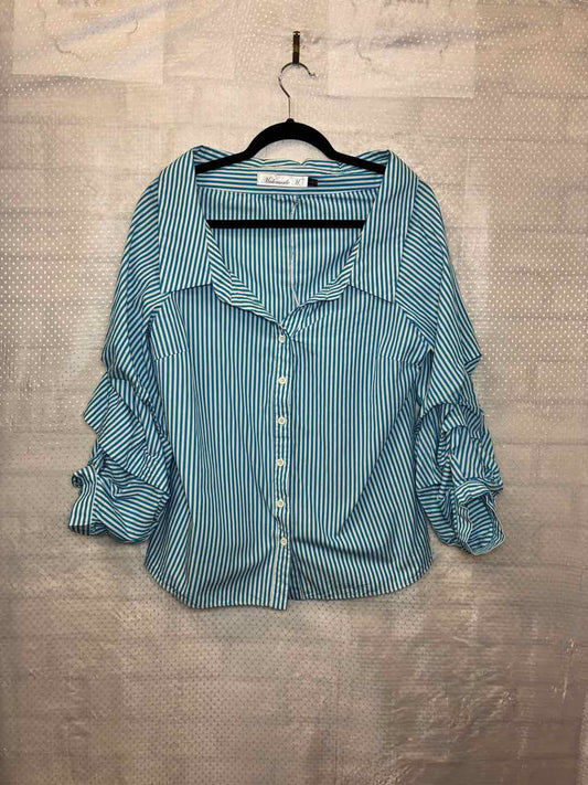 Mademoiselle M Blue and white Stripe Blouse Size Large