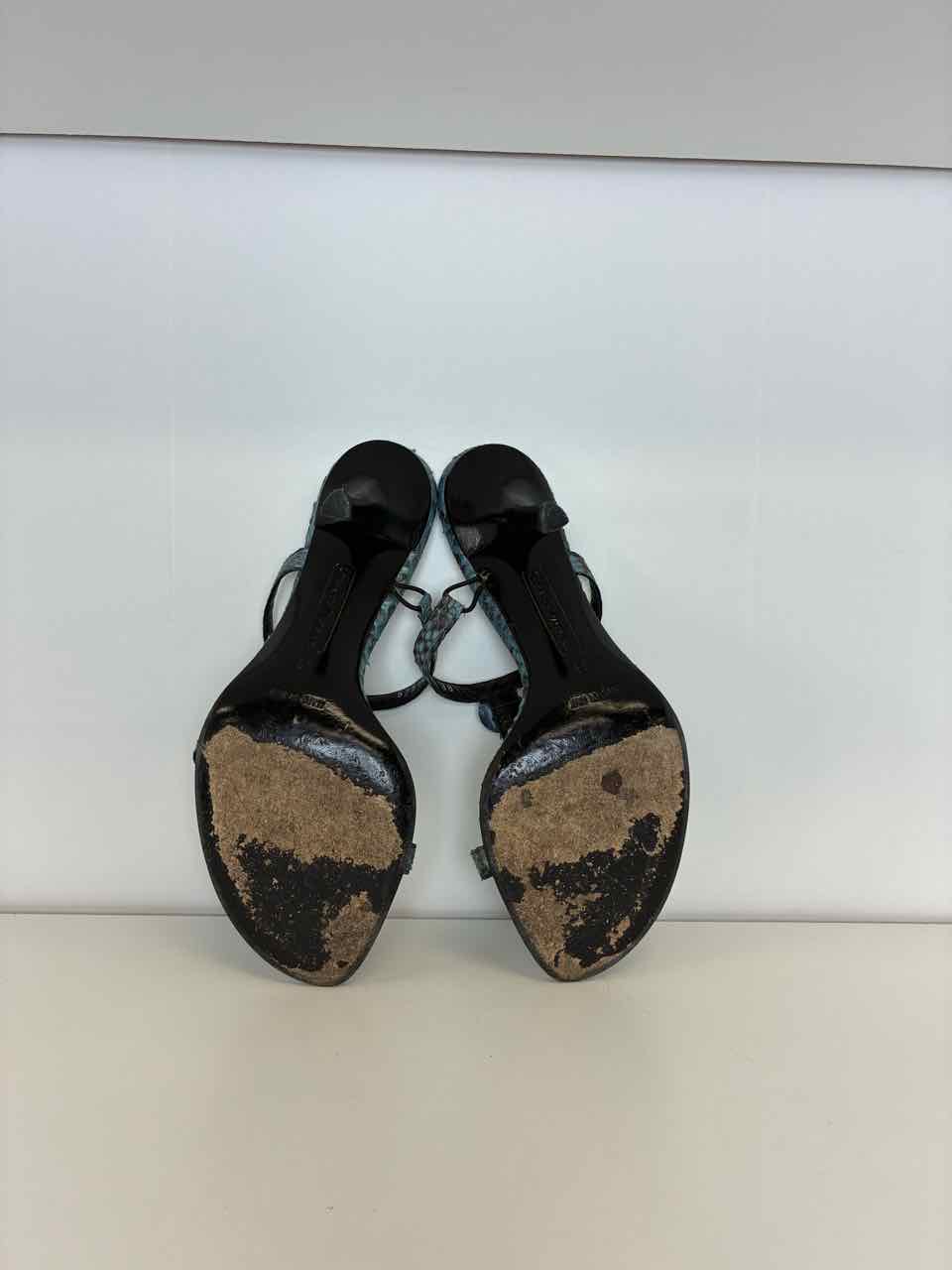 Cesare Paciotti Blue Snakeskin Heel Sandal Rhinestone Detail Size 38