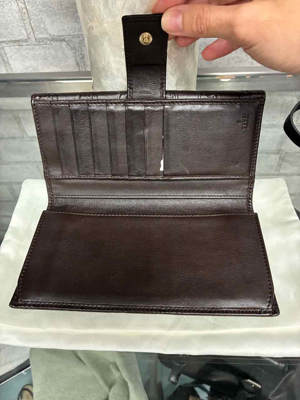 Gucci Dark Brown Leather Guccissima Leather Flap Continental Wallet