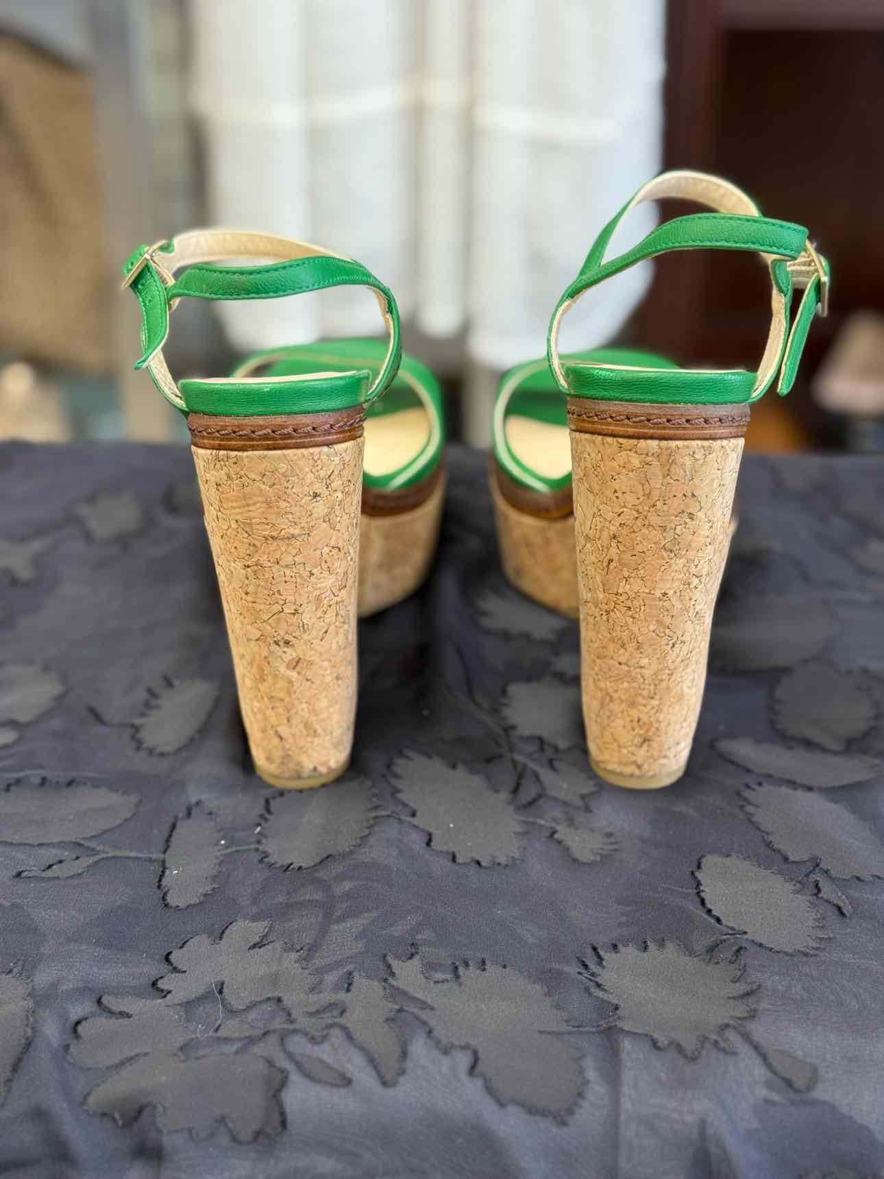 JIMMY CHOO CORK WEDGE SANDAL EMERALD GREEN