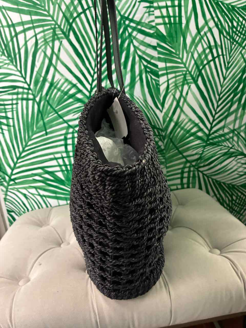 Tory Burch Black Twisted Straw Wicker Tote Bag Purse