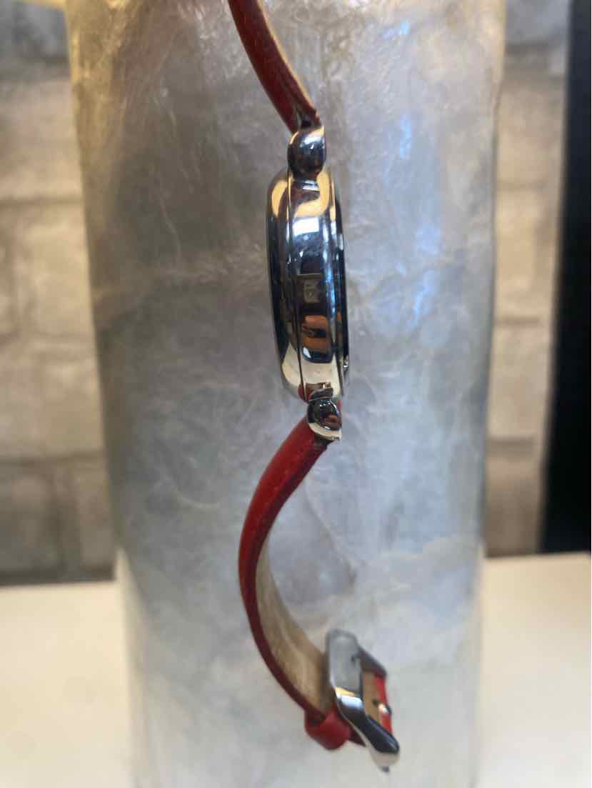 Michele Red Watch w/ 3 Silver Circles and Red Leather Strap
