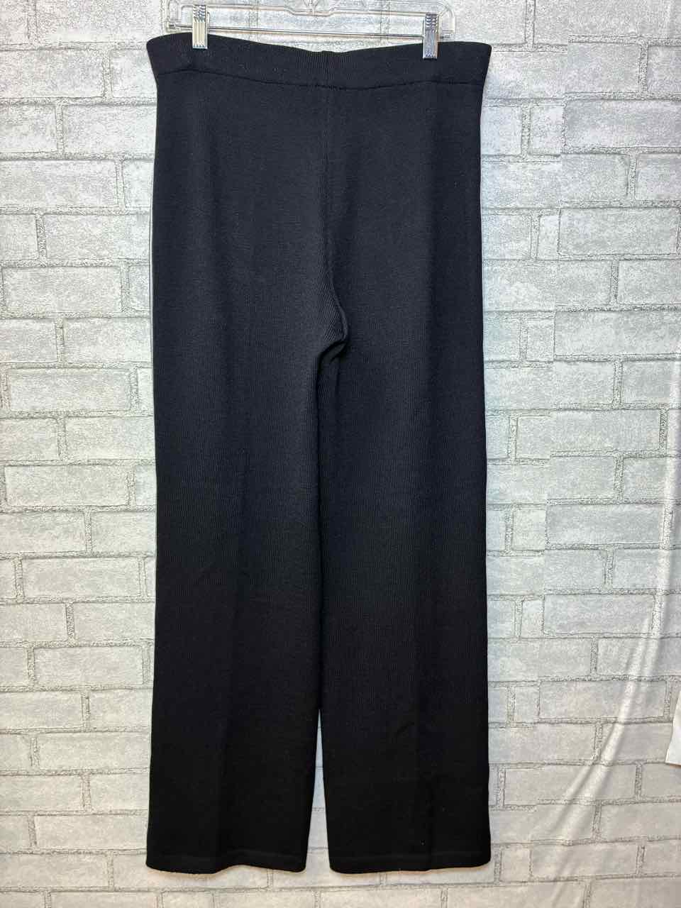 St.John Dark Navy Blue Knit Pants with White Stripes on Side. Size Small