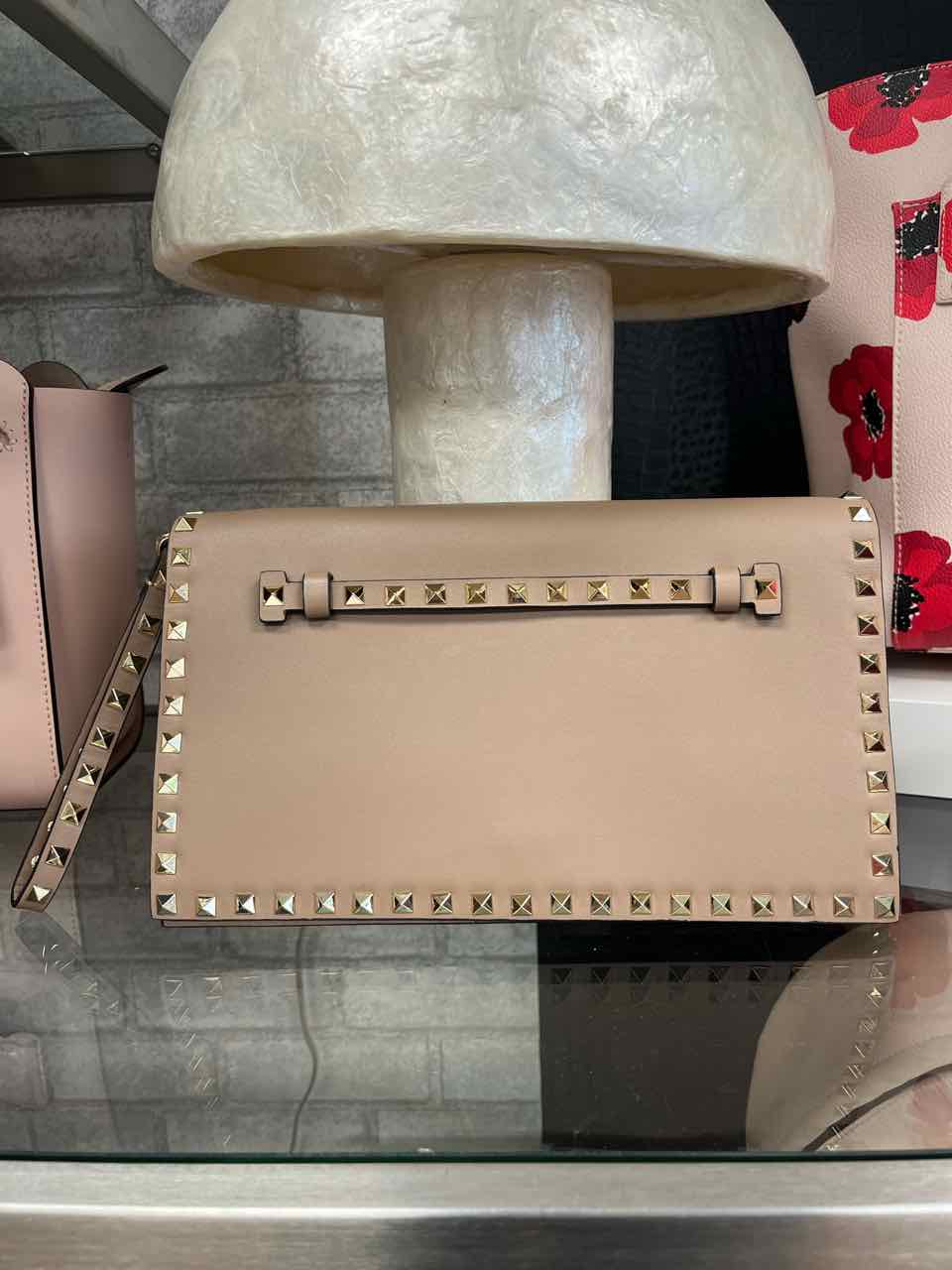 Valentino Garavani Beige Rockstud Foldover Clutch
