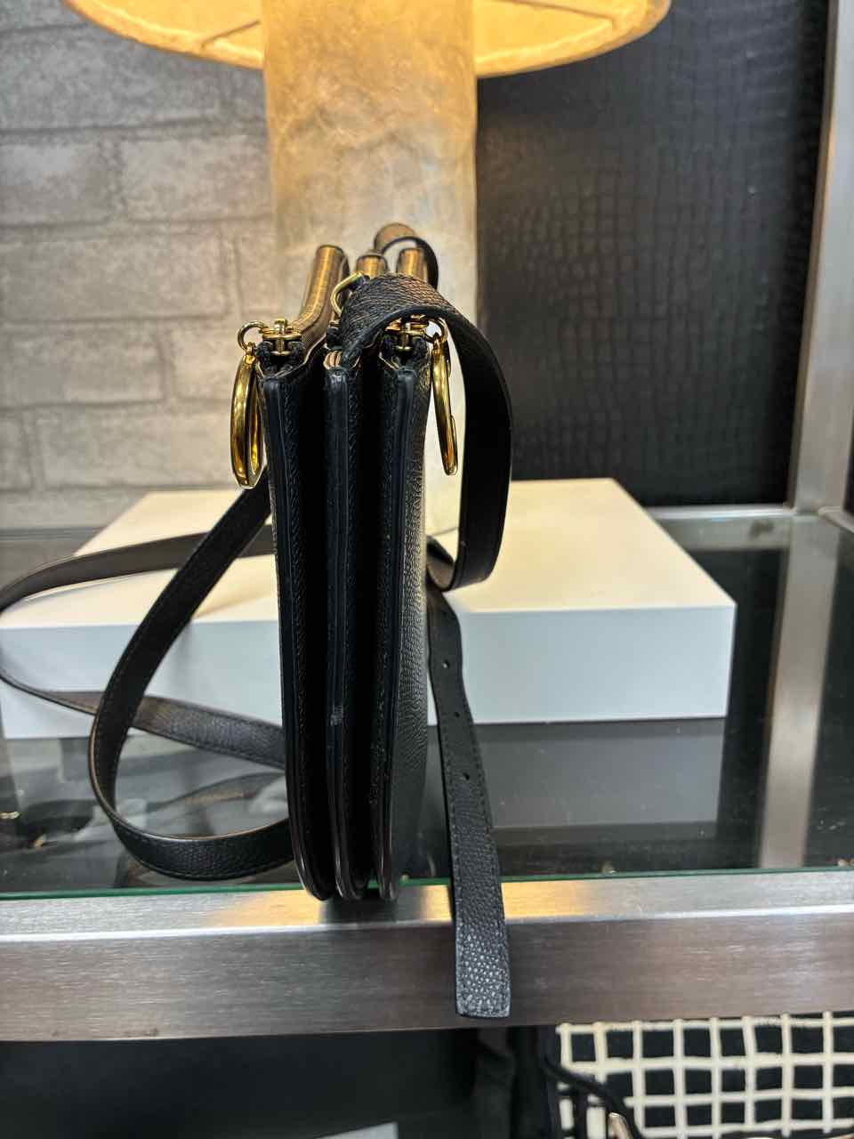 Dior Black Pebbled Leather Saddle Pouch Purse w/ Gold Hardware