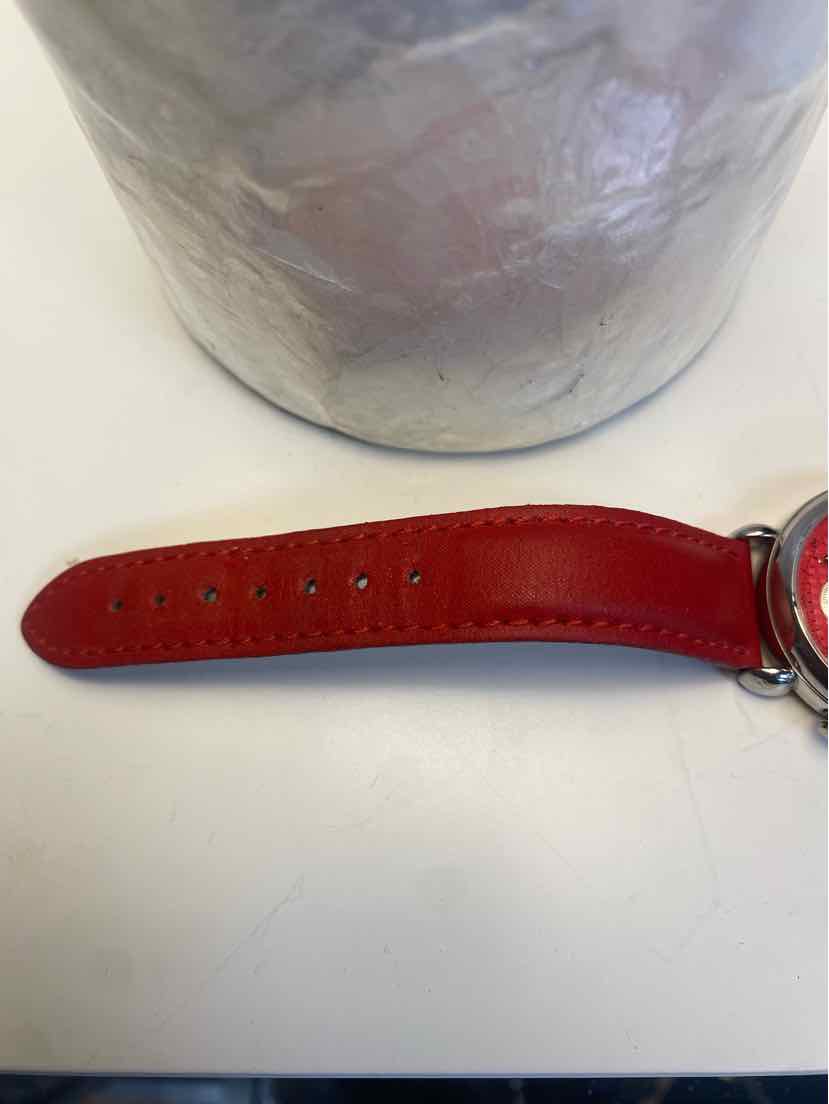 Michele Red Watch w/ 3 Silver Circles and Red Leather Strap
